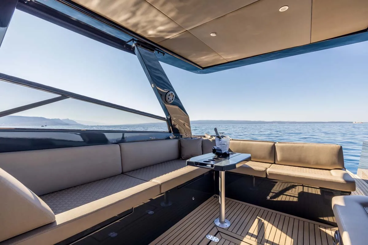 Deck of Gariful 2, a Colnago 45 motor yacht at Split, Croatia