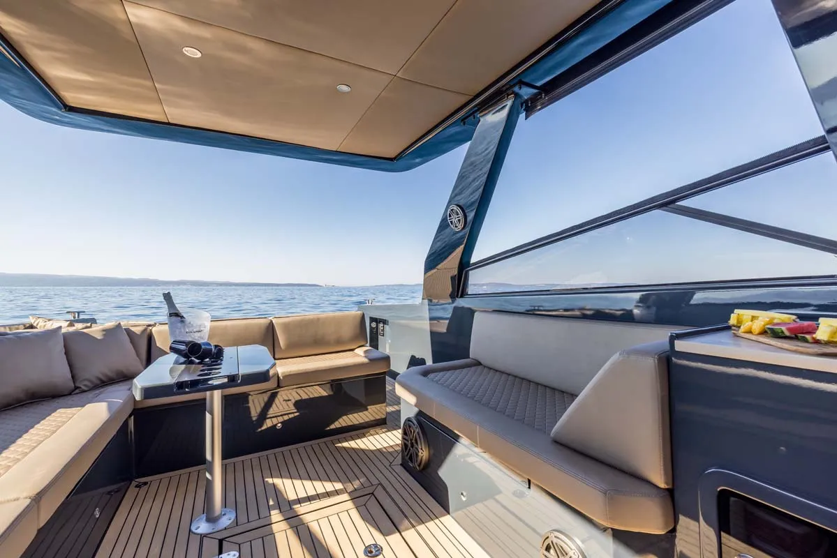 Deck of Gariful 2, a Colnago 45 motor yacht at Split, Croatia