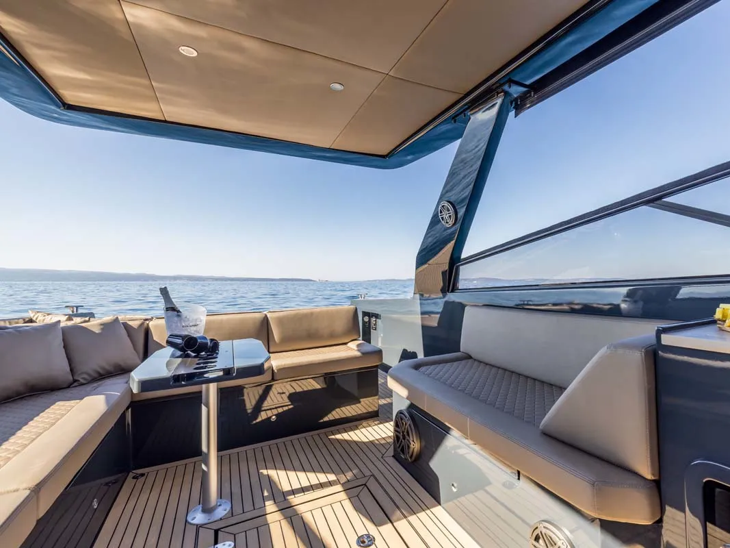 Deck of Gariful 2, a Colnago 45 motor yacht at Split, Croatia
