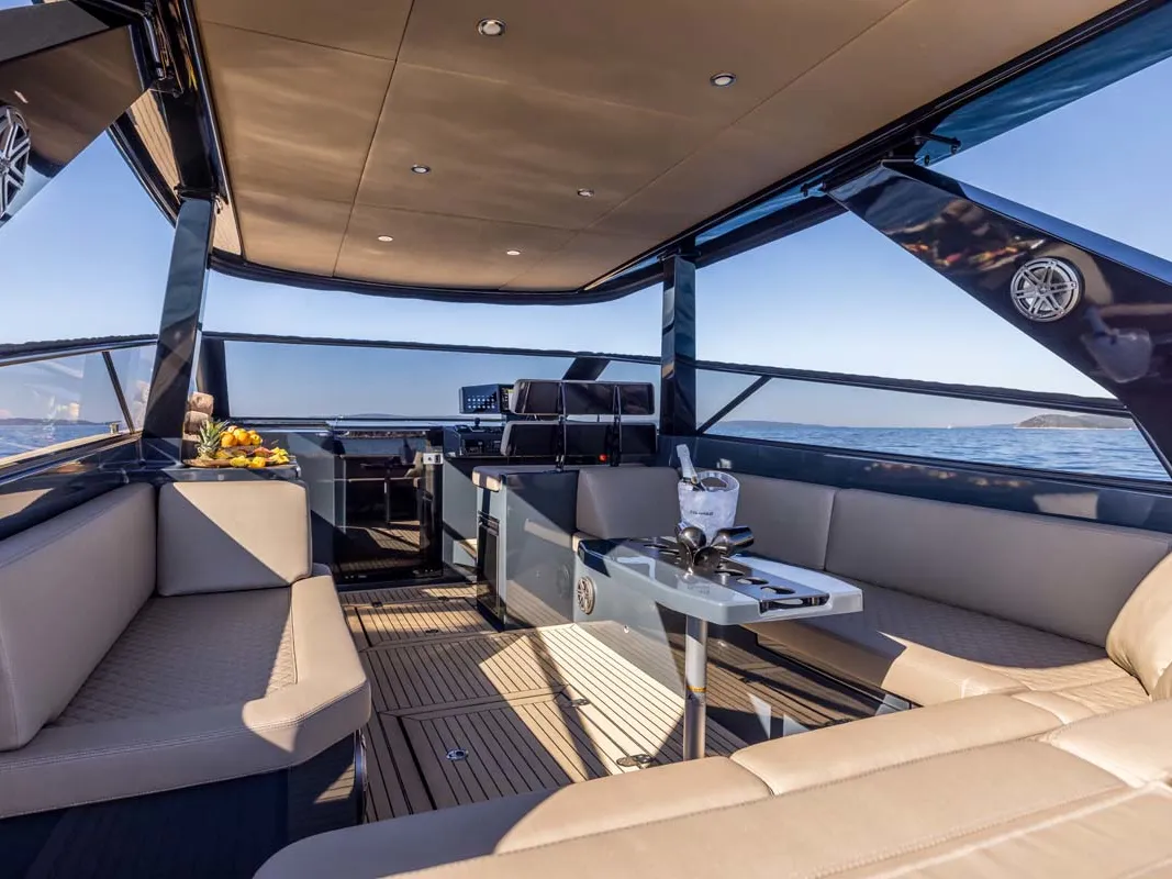 Deck of Gariful 2, a Colnago 45 motor yacht at Split, Croatia
