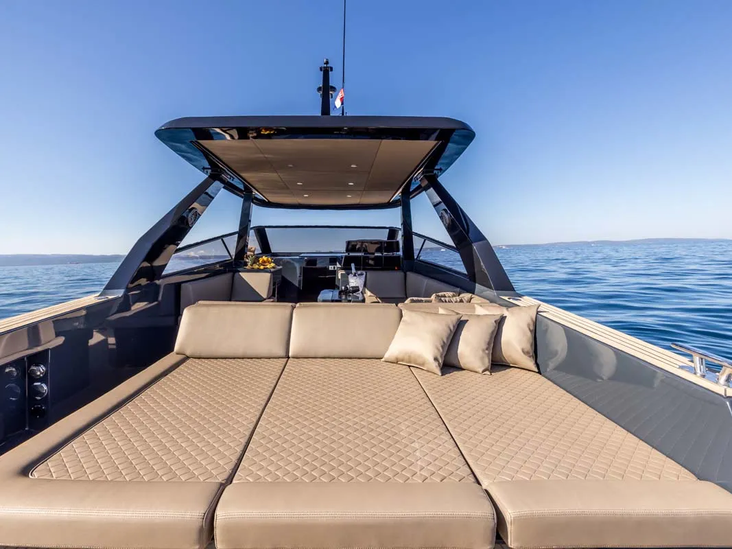 Deck of Gariful 2, a Colnago 45 motor yacht at Split, Croatia