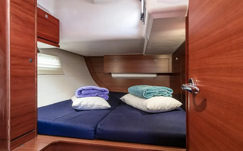 Cabin on Sofia, a Dufour 512 Grand Large sailboat at Olbia, Italy