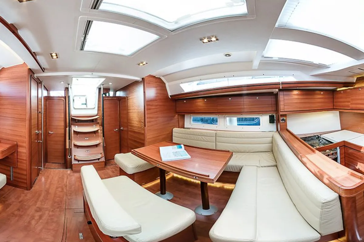 Salon of Sofia, a Dufour 512 Grand Large sailboat at Olbia, Italy