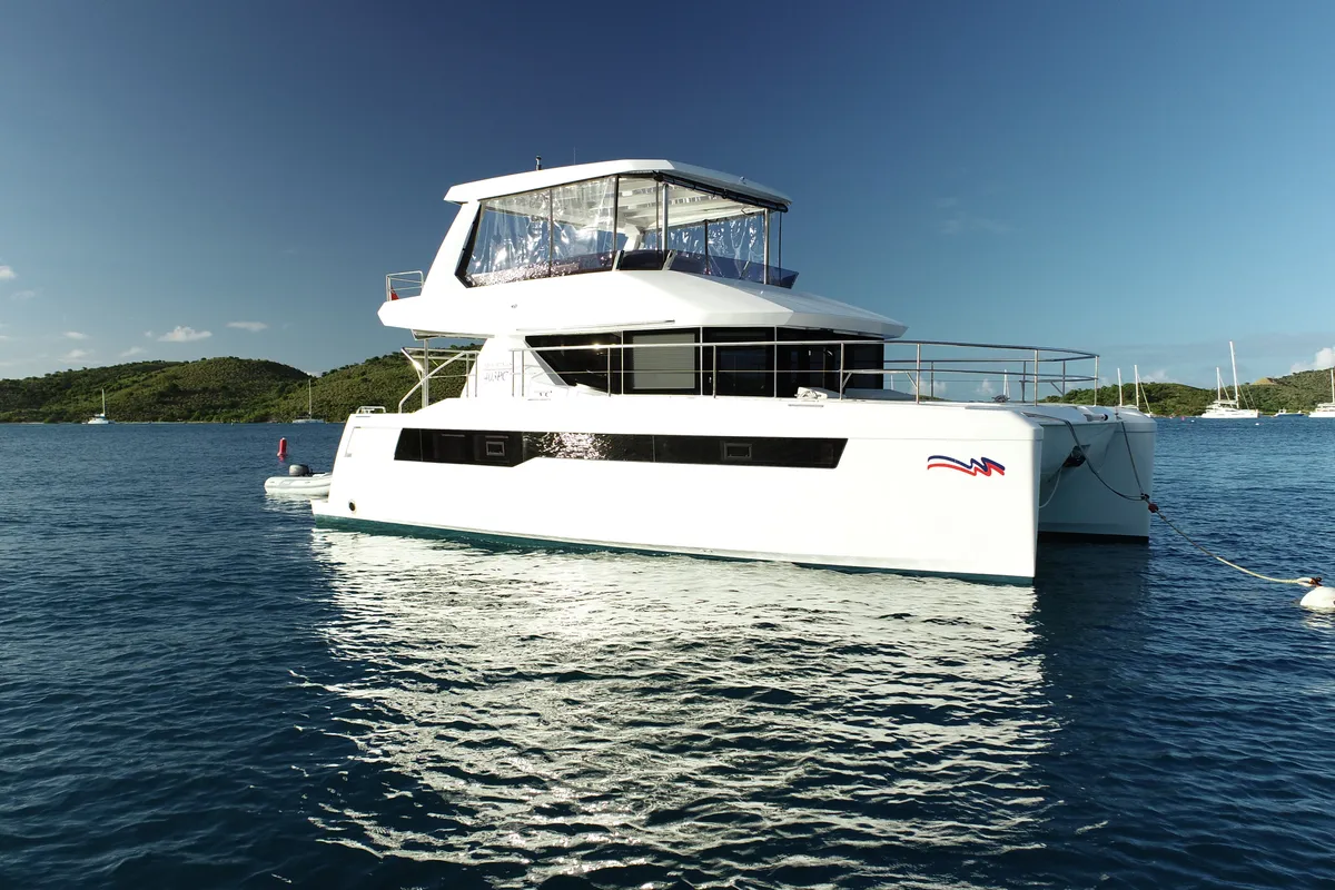 Exterior view of Moorings 403 PC Exclusive, a Leopard 40 PC catamaran at Roche Caiman, Seychelles