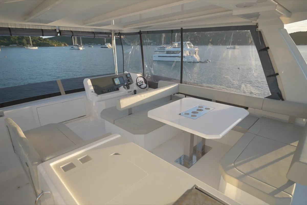 Cockpit of Moorings 403 PC Exclusive, a Leopard 40 PC catamaran at Roche Caiman, Seychelles