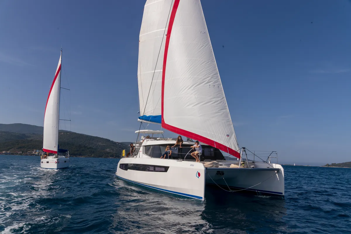 Exterior view of Sunsail 454L Classic, a Leopard 45 catamaran at Municipal Unit of Lefkada, Greece