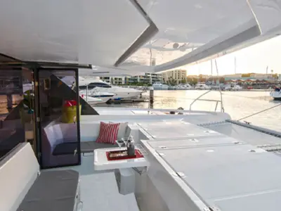 Deck of Sunsail 454L Classic, a Leopard 45 catamaran at Municipal Unit of Lefkada, Greece