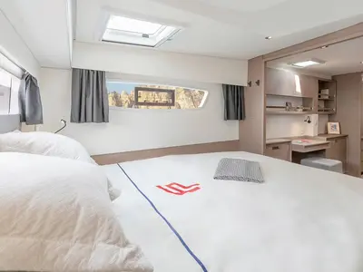 Cabin on Karina, a Fountaine Pajot Elba 45 catamaran at Procida, Italy
