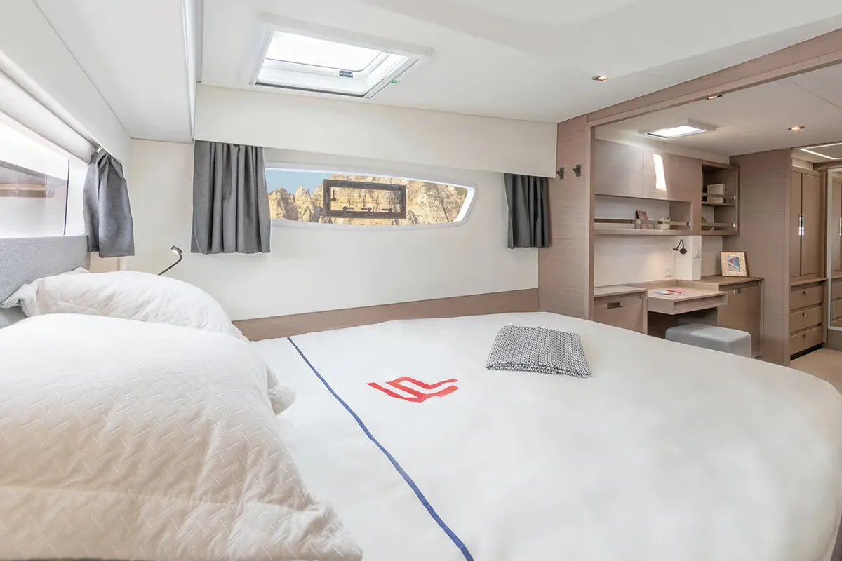 Cabin on Karina, a Fountaine Pajot Elba 45 catamaran at Procida, Italy