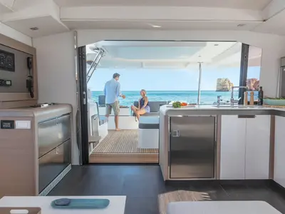 Salon of Karina, a Fountaine Pajot Elba 45 catamaran at Procida, Italy