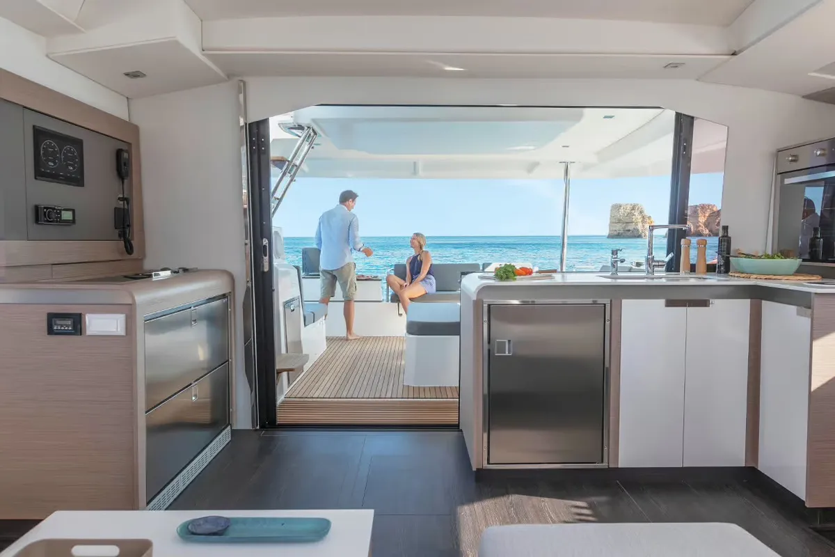 Salon of Karina, a Fountaine Pajot Elba 45 catamaran at Procida, Italy