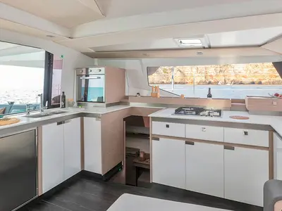 Galley of Karina, a Fountaine Pajot Elba 45 catamaran at Procida, Italy
