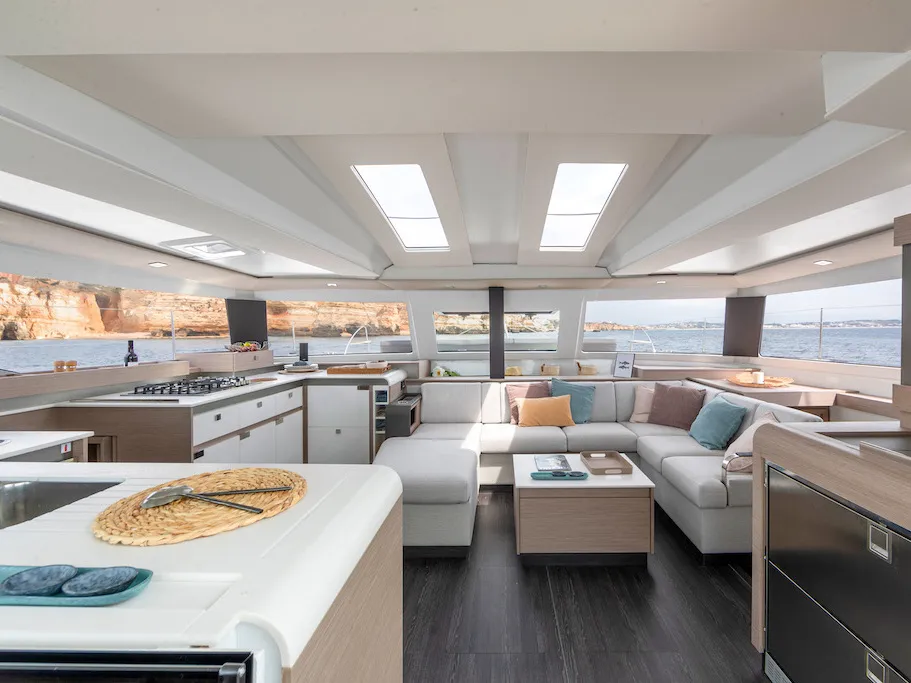 Salon of Karina, a Fountaine Pajot Elba 45 catamaran at Procida, Italy
