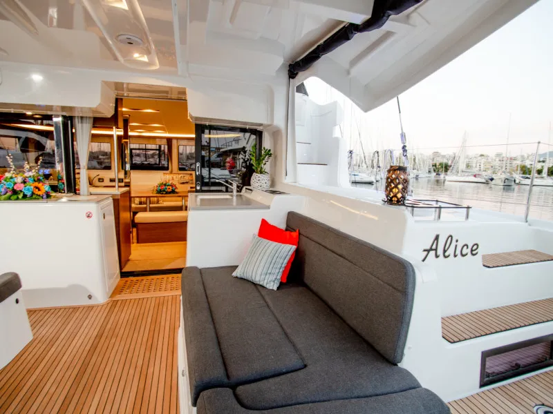 Deck of Alice, a Lagoon 46 catamaran at Athens, Greece