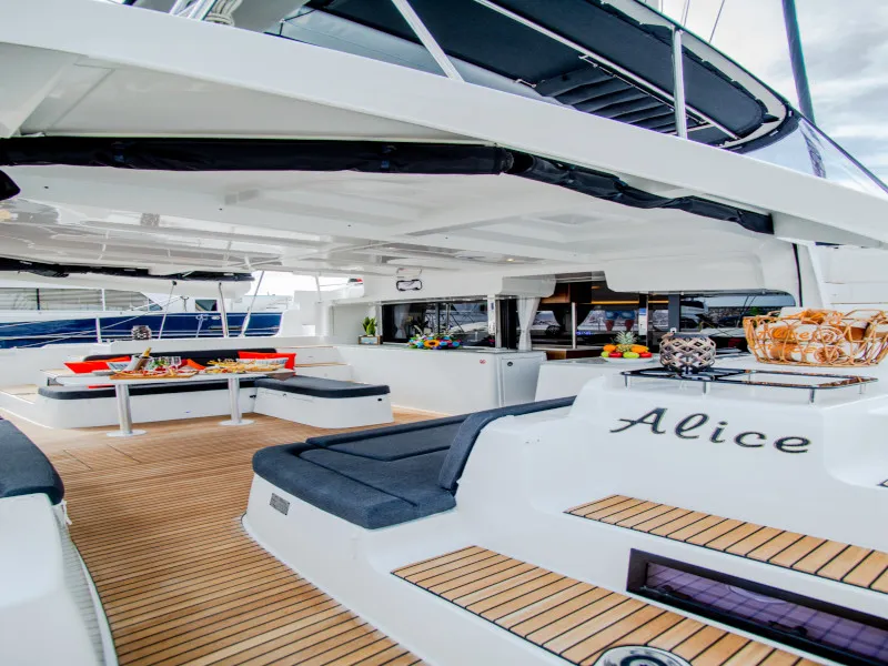Deck of Alice, a Lagoon 46 catamaran at Athens, Greece