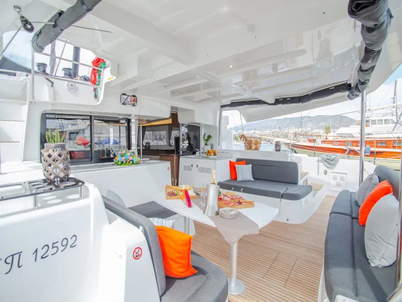 Deck of Alice, a Lagoon 46 catamaran at Athens, Greece