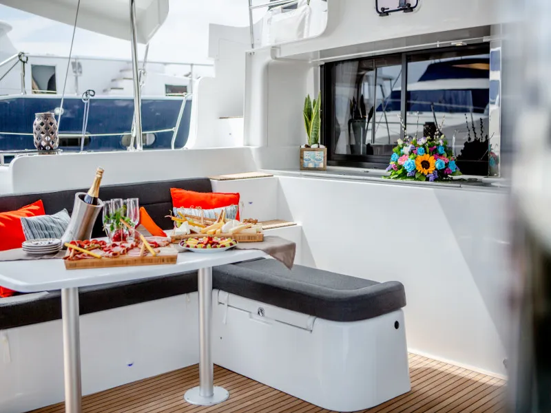 Deck of Alice, a Lagoon 46 catamaran at Athens, Greece