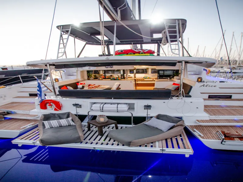 Deck of Alice, a Lagoon 46 catamaran at Athens, Greece
