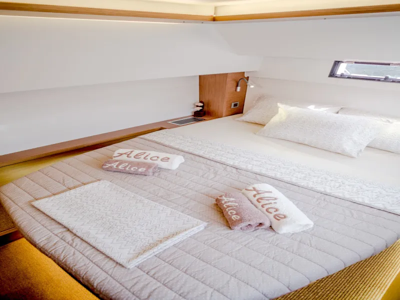 Cabin on Alice, a Lagoon 46 catamaran at Athens, Greece