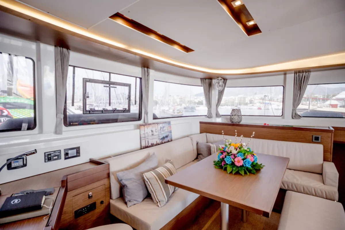 Salon of Alice, a Lagoon 46 catamaran at Athens, Greece