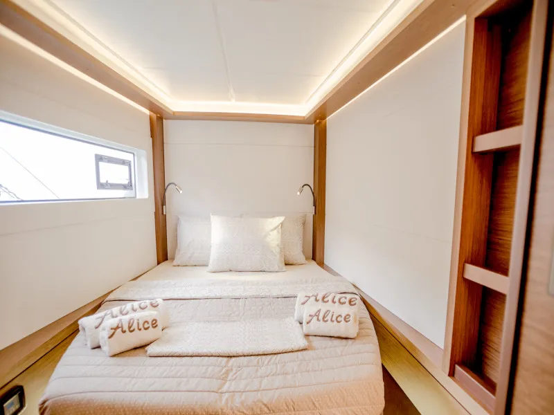 Cabin on Alice, a Lagoon 46 catamaran at Athens, Greece
