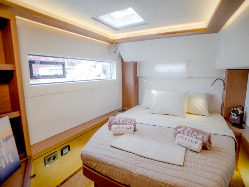 Cabin on Alice, a Lagoon 46 catamaran at Athens, Greece
