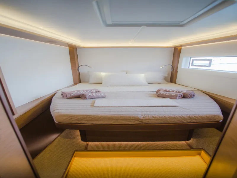 Cabin on Alice, a Lagoon 46 catamaran at Athens, Greece