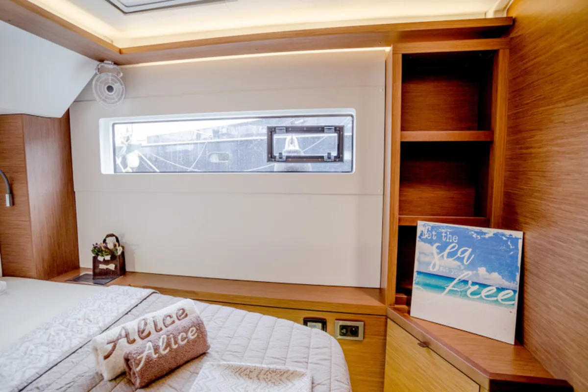 Cabin on Alice, a Lagoon 46 catamaran at Athens, Greece