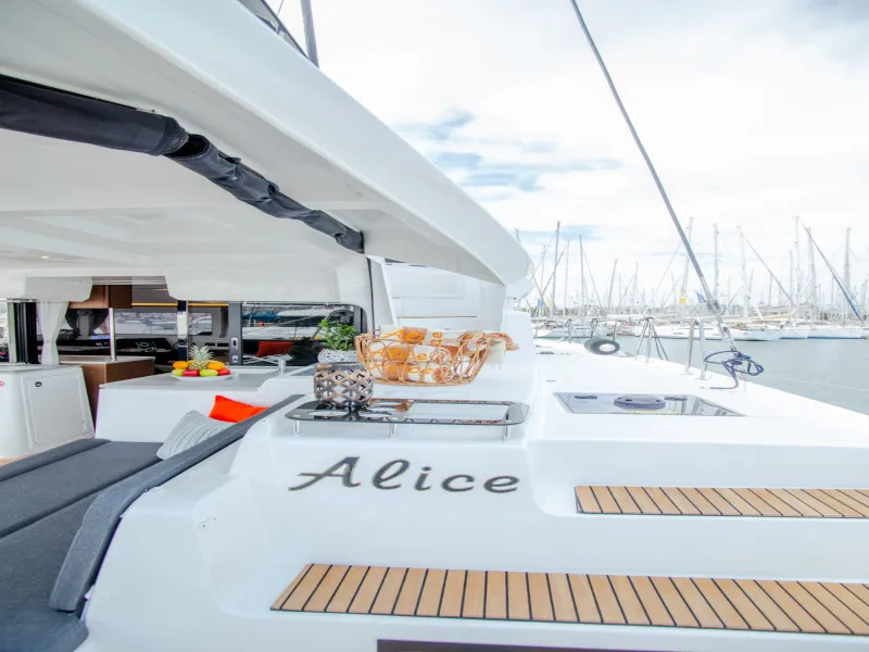 Deck of Alice, a Lagoon 46 catamaran at Athens, Greece