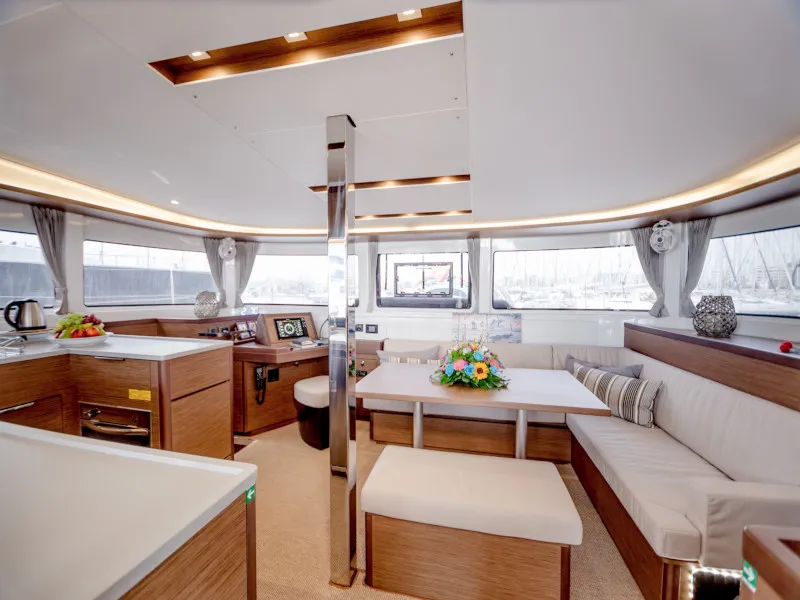 Salon of Alice, a Lagoon 46 catamaran at Athens, Greece