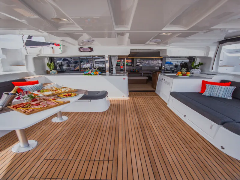 Deck of Alice, a Lagoon 46 catamaran at Athens, Greece