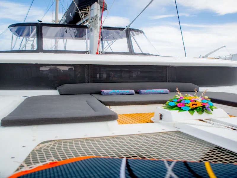 Deck of Alice, a Lagoon 46 catamaran at Athens, Greece