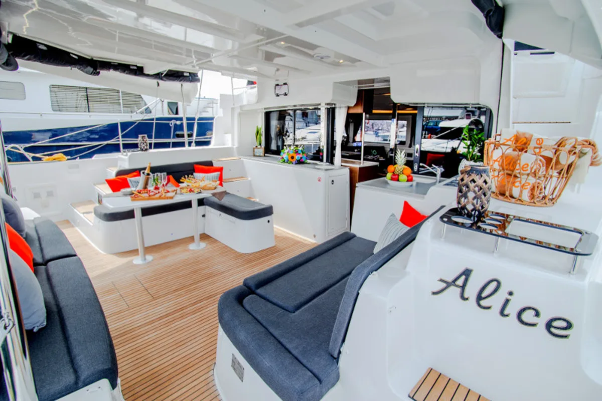 Deck of Alice, a Lagoon 46 catamaran at Athens, Greece