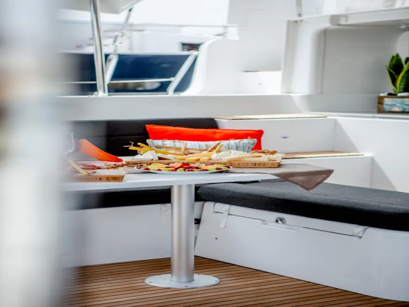 Deck of Alice, a Lagoon 46 catamaran at Athens, Greece