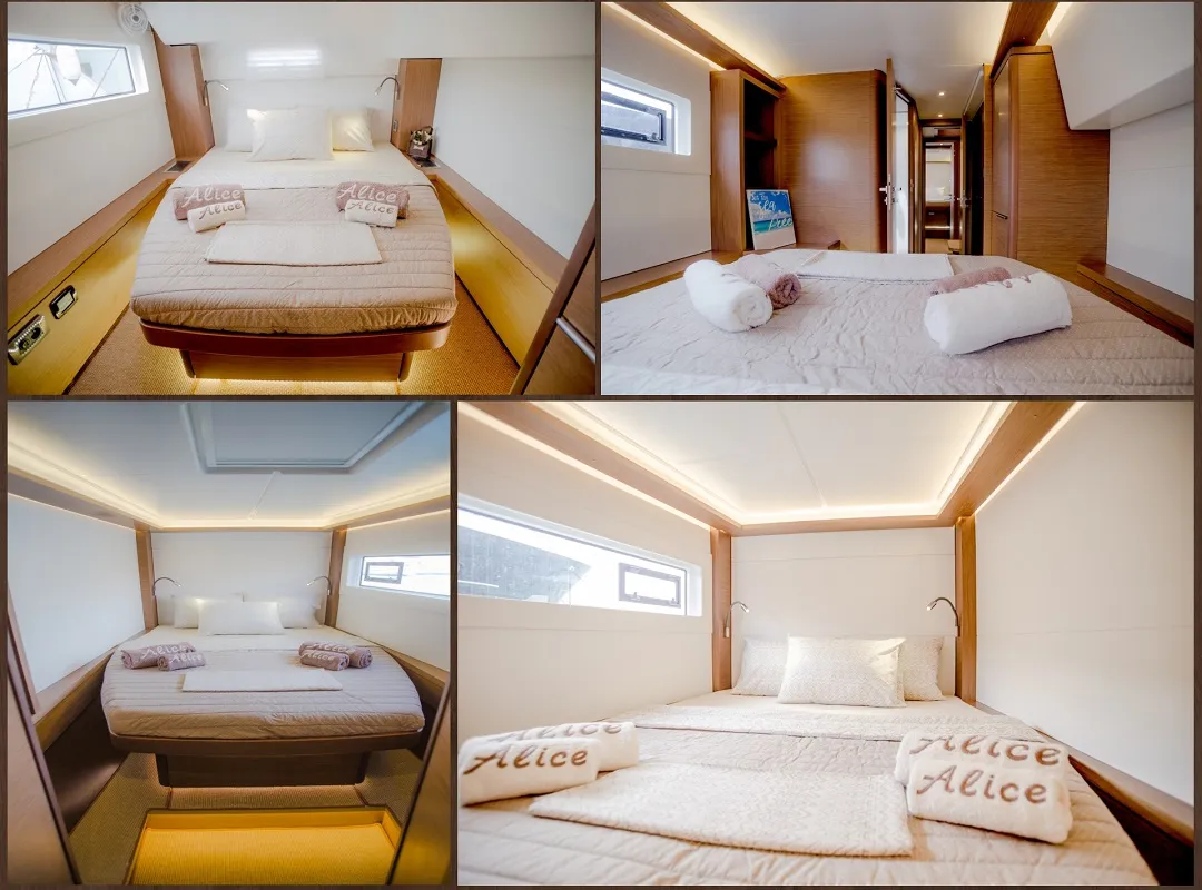 Cabin on Alice, a Lagoon 46 catamaran at Athens, Greece