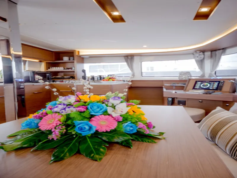 Salon of Alice, a Lagoon 46 catamaran at Athens, Greece