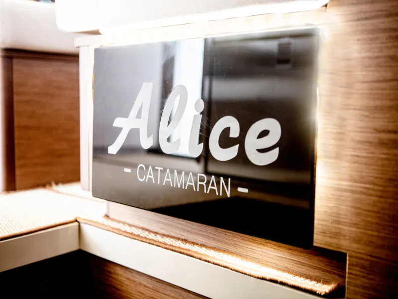 Salon of Alice, a Lagoon 46 catamaran at Athens, Greece