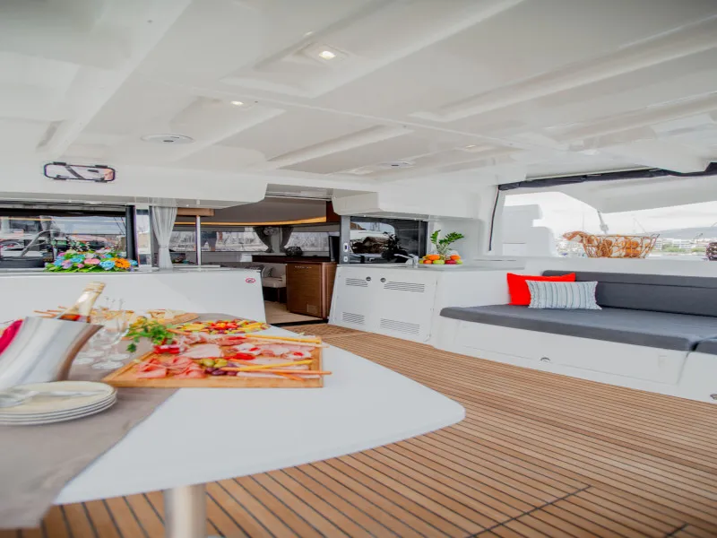 Deck of Alice, a Lagoon 46 catamaran at Athens, Greece