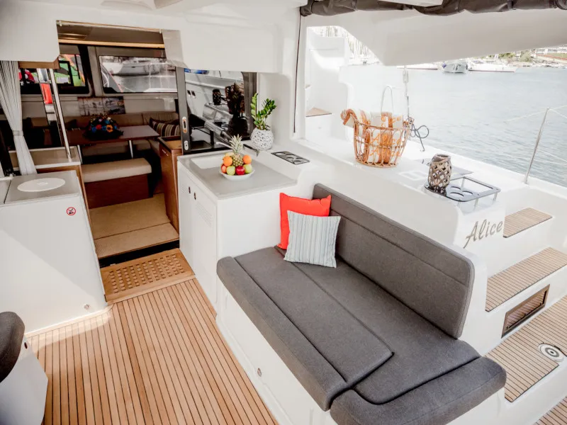 Deck of Alice, a Lagoon 46 catamaran at Athens, Greece