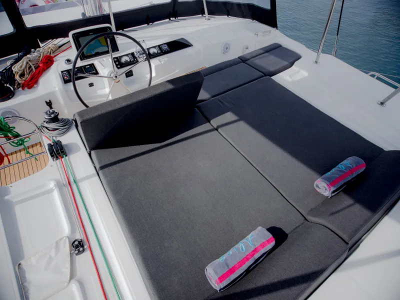 Cockpit of Alice, a Lagoon 46 catamaran at Athens, Greece