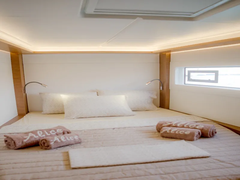 Cabin on Alice, a Lagoon 46 catamaran at Athens, Greece