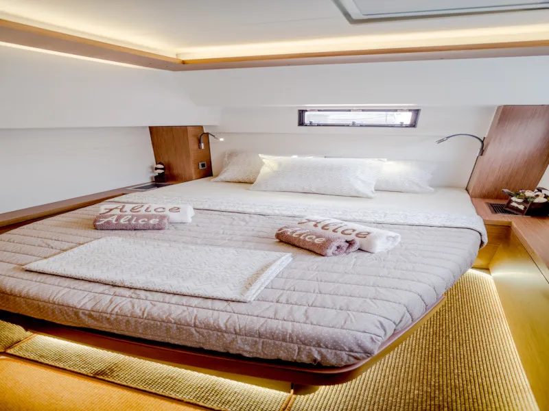 Cabin on Alice, a Lagoon 46 catamaran at Athens, Greece