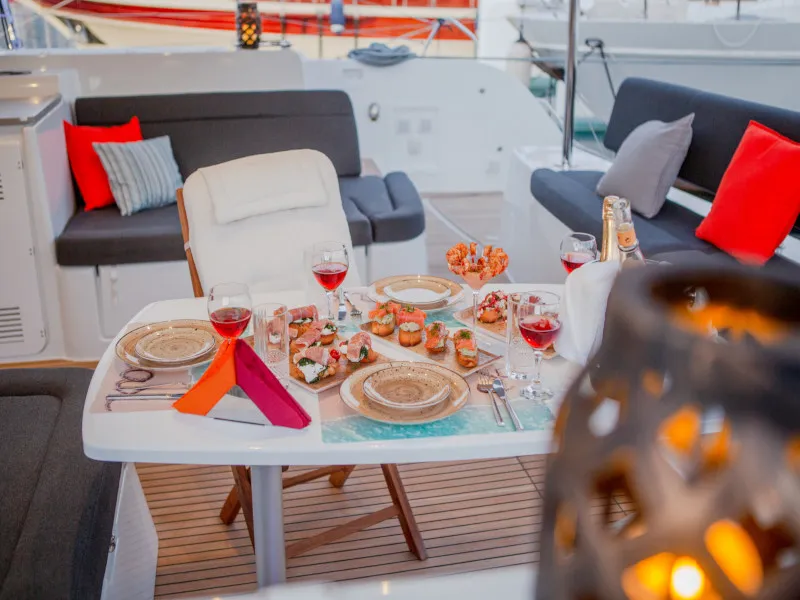 Deck of Alice, a Lagoon 46 catamaran at Athens, Greece
