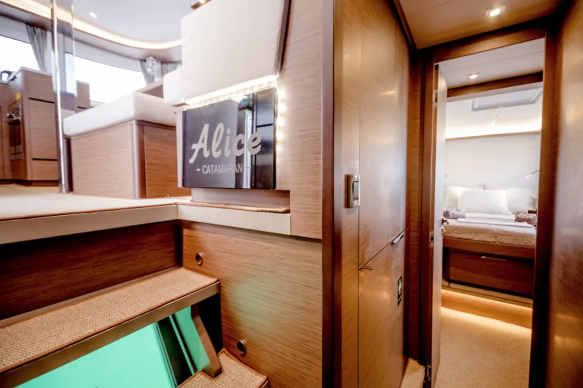 Salon of Alice, a Lagoon 46 catamaran at Athens, Greece