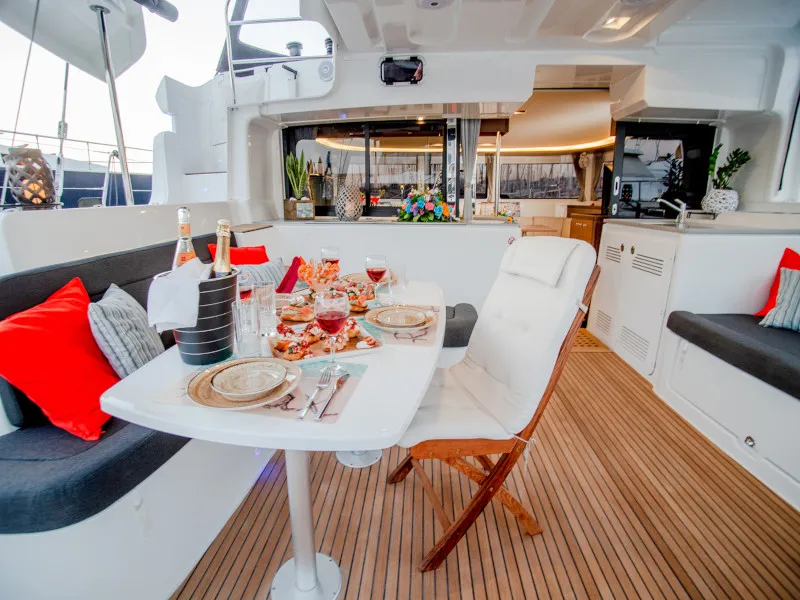 Salon of Alice, a Lagoon 46 catamaran at Athens, Greece