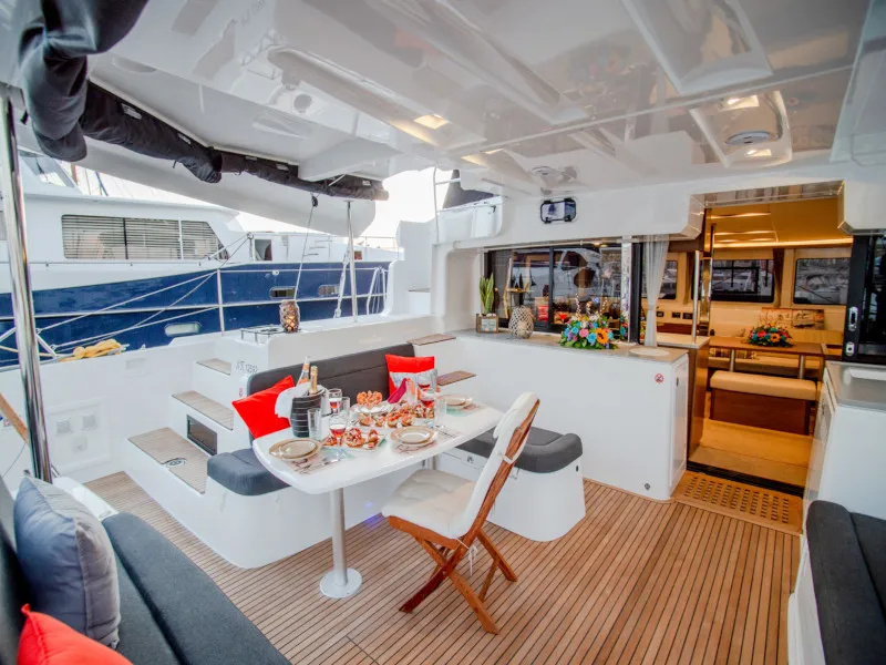 Deck of Alice, a Lagoon 46 catamaran at Athens, Greece