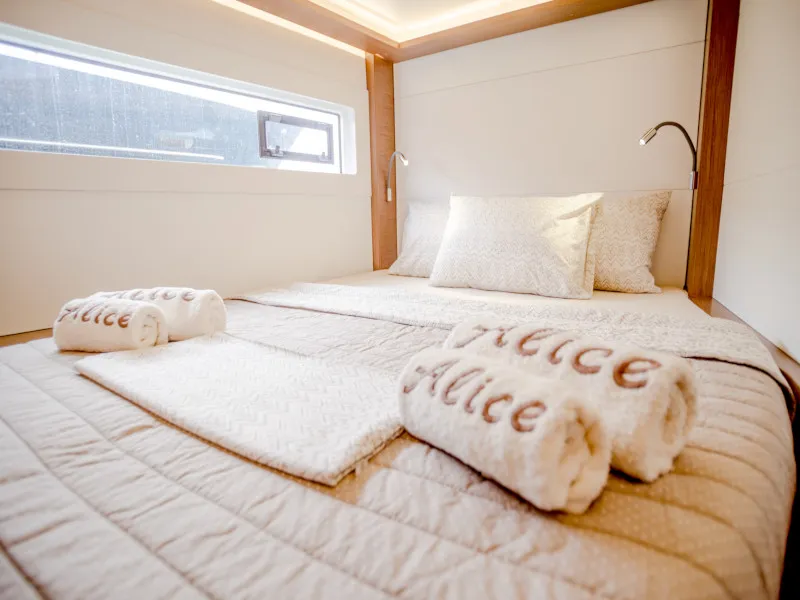 Cabin on Alice, a Lagoon 46 catamaran at Athens, Greece