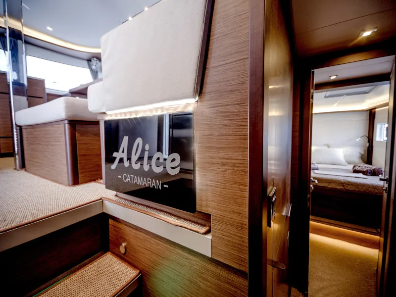 Salon of Alice, a Lagoon 46 catamaran at Athens, Greece