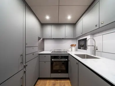 Galley of Ankawer VI, a Sunreef 70 catamaran at Olbia, Italy