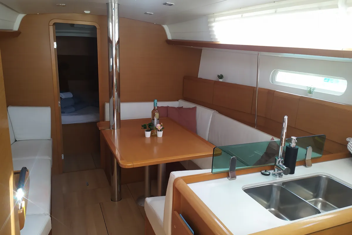 Salon of My Pearl, a Jeanneau Sun Odyssey 389 sailboat at Skradin, Croatia